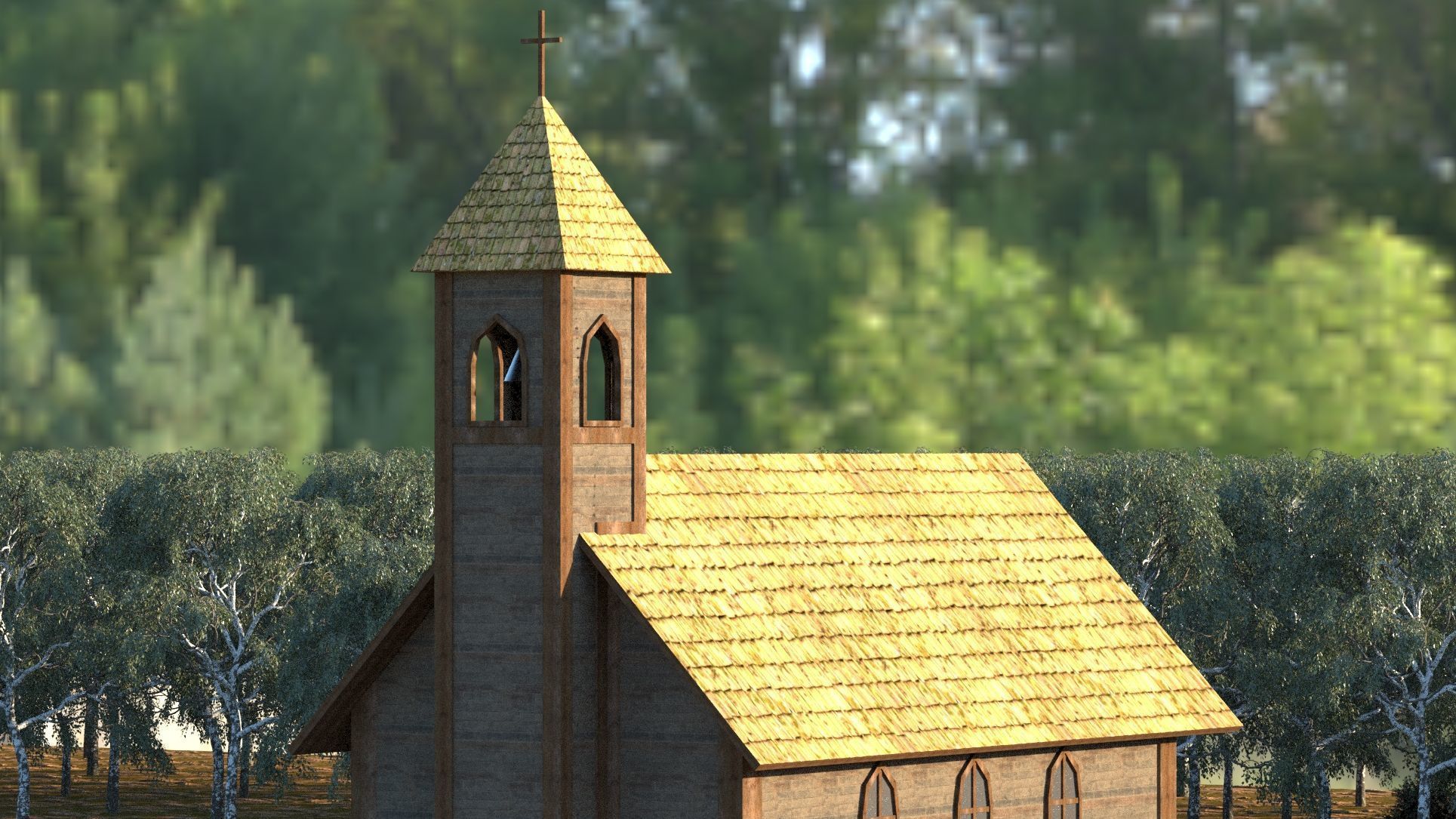 Medieval Church Low-poly 3D model_1