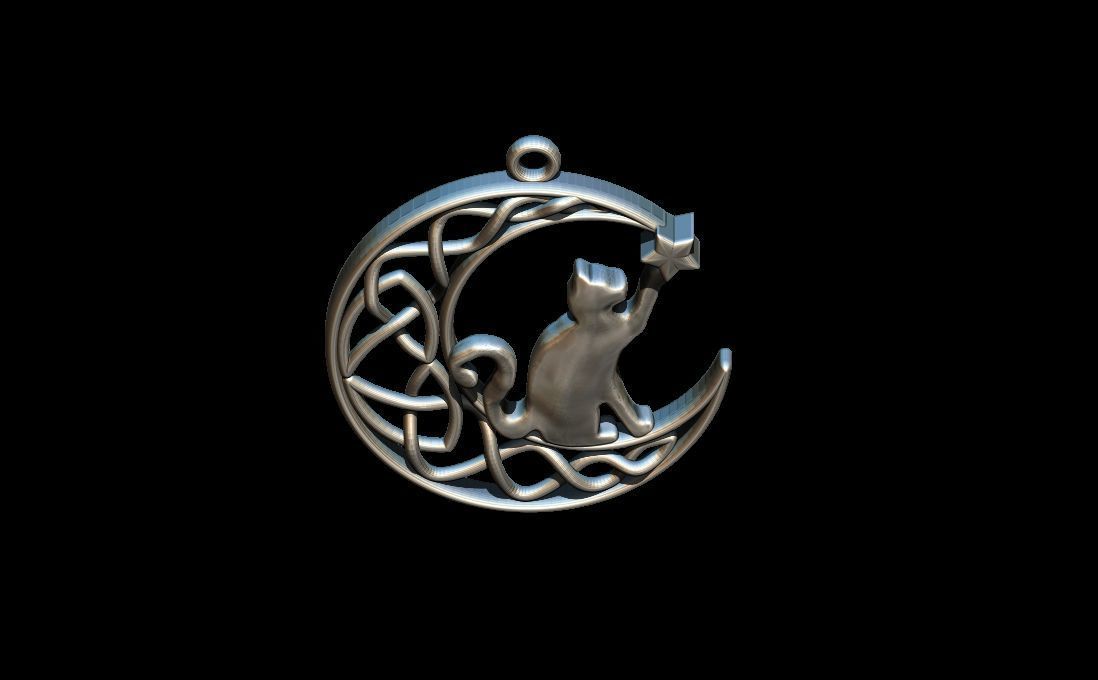 Cat and moon pendant 3D print model_4