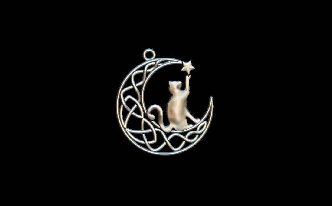 Cat and moon pendant 3D print model_0