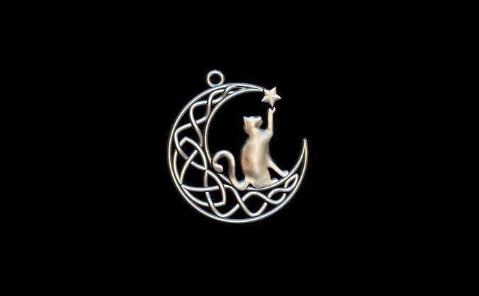 Cat and moon pendant 3D print model