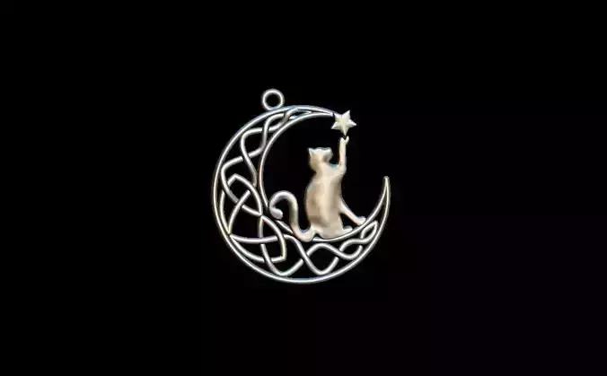 Cat and moon pendant
