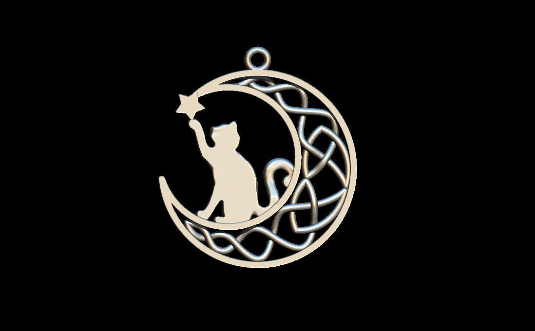 Cat and moon pendant 3D print model_5