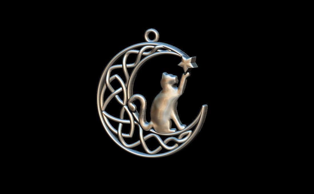 Cat and moon pendant 3D print model_6