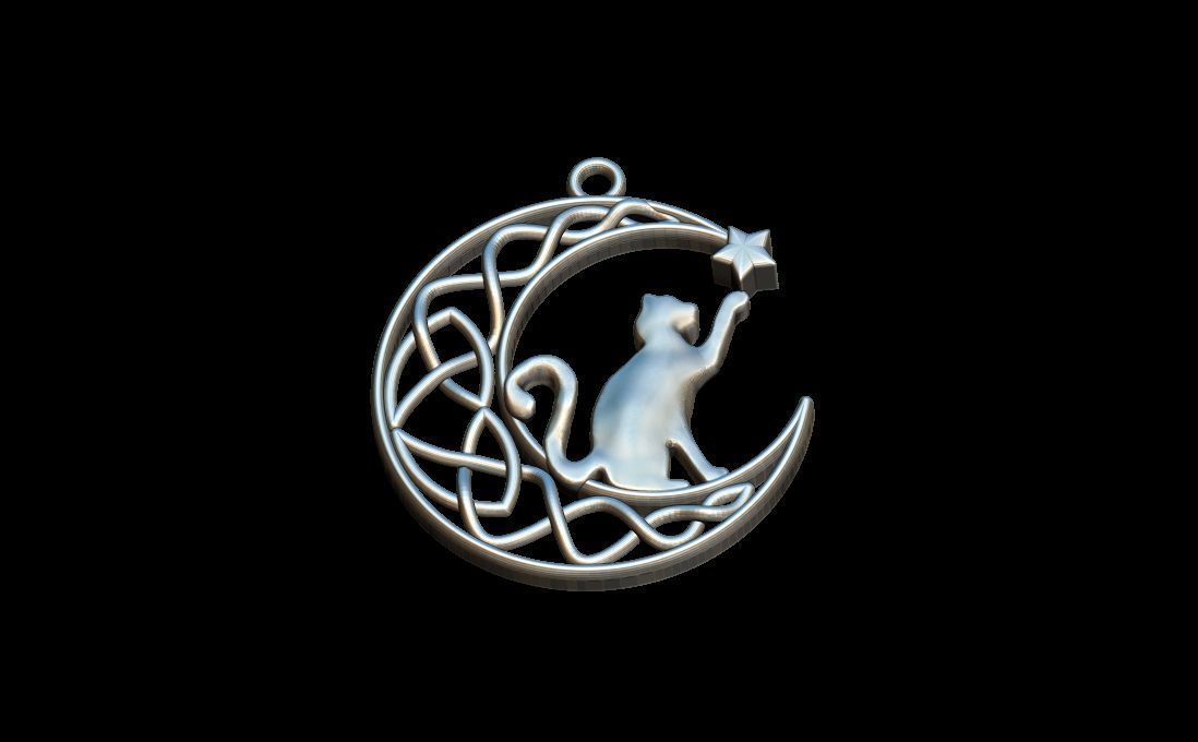 Cat and moon pendant 3D print model_2