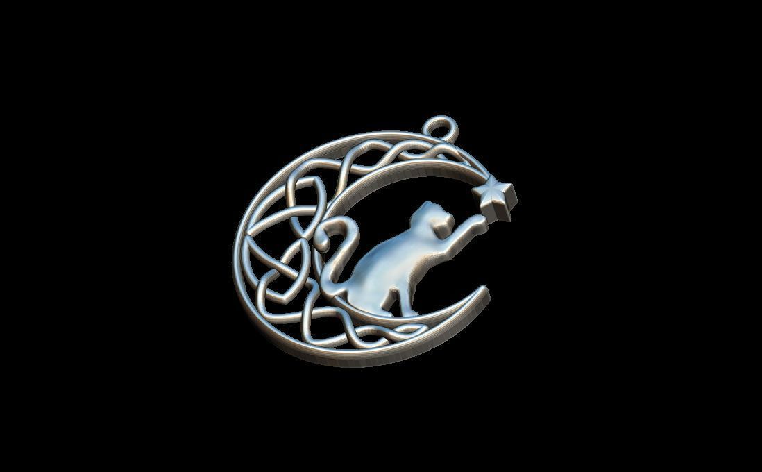 Cat and moon pendant 3D print model_3