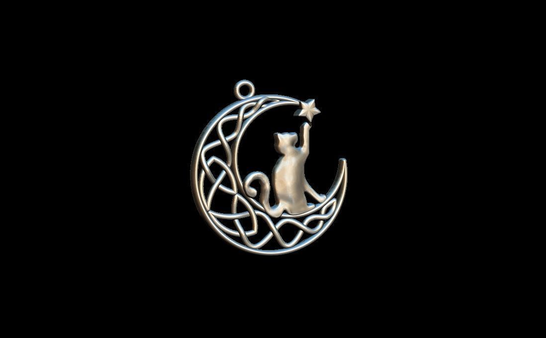 Cat and moon pendant 3D print model_1