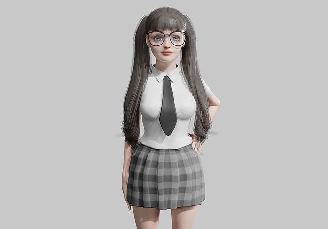 young student girl V30057  Low-poly 3D model