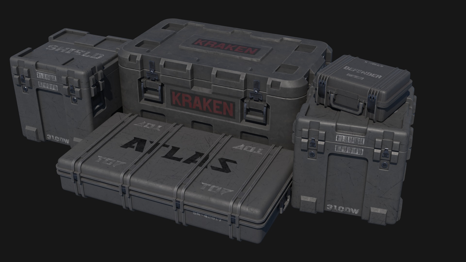 Military Cases Prop Pack Free low-poly 3D model_1
