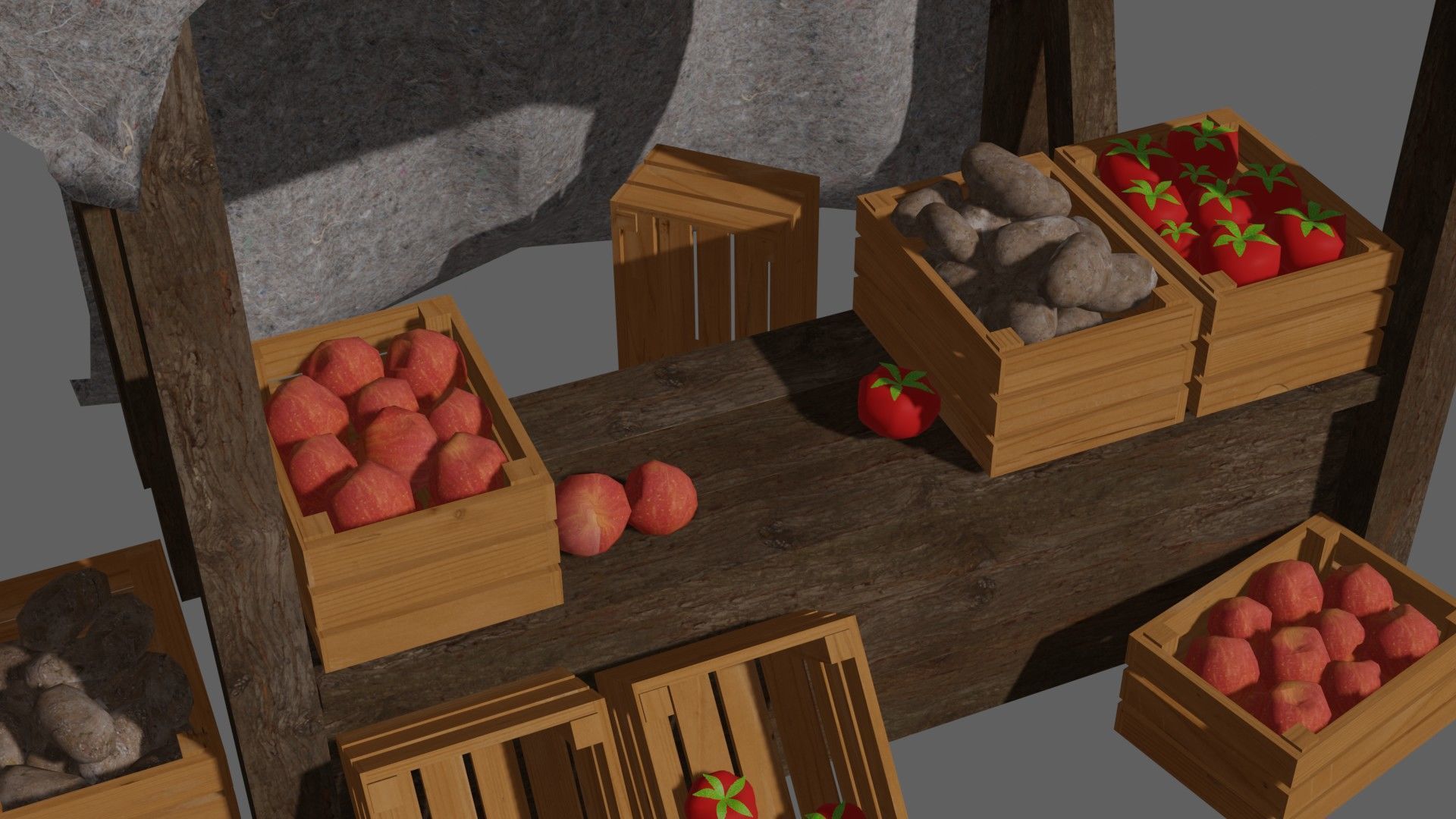 Medieval Market Low-poly 3D model_2