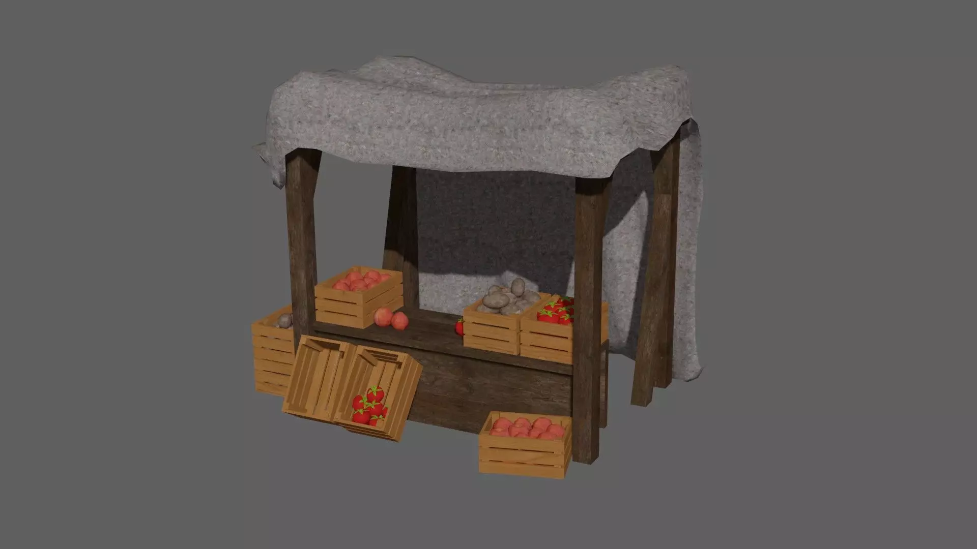 Medieval Market Low-poly 3D model_0