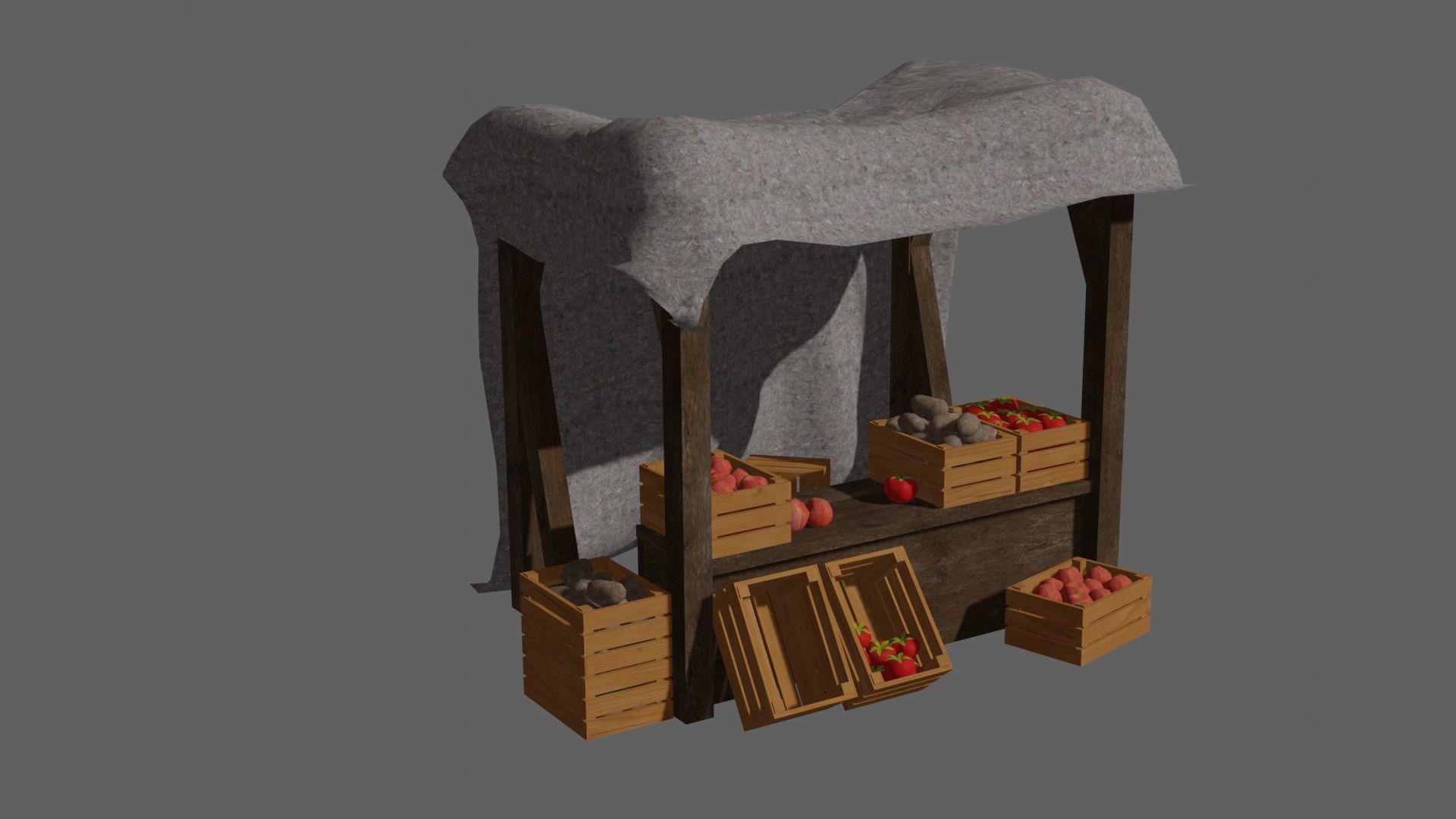 Medieval Market Low-poly 3D model_1