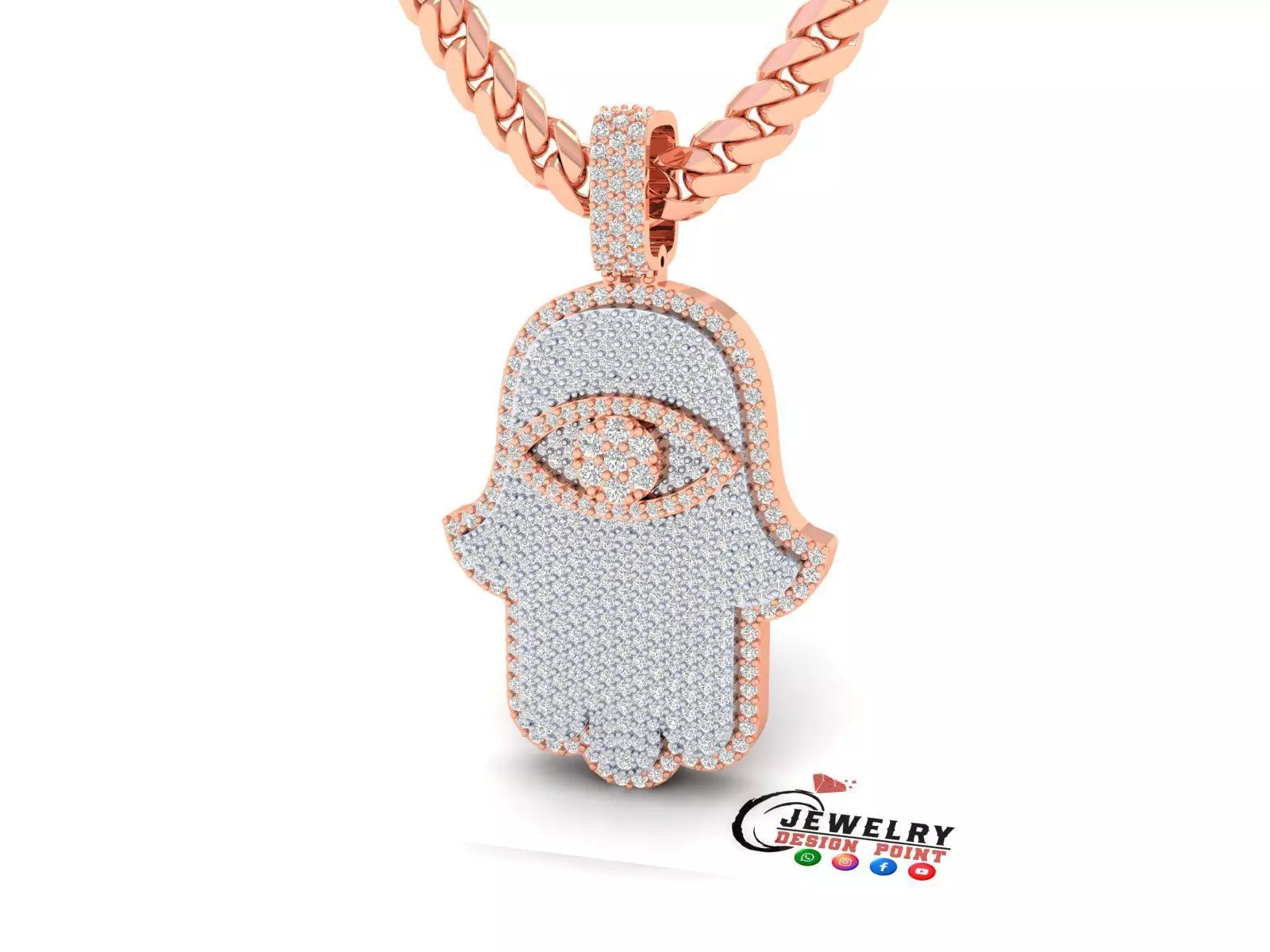 Custom Hamsa Hand Diamond Pendant - Hamsa Hand Necklace 3D print model