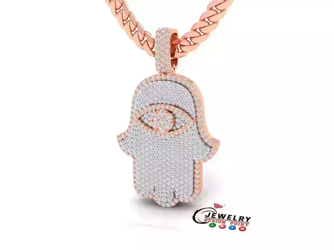 Custom Hamsa Hand Diamond Pendant - Hamsa Hand Necklace 