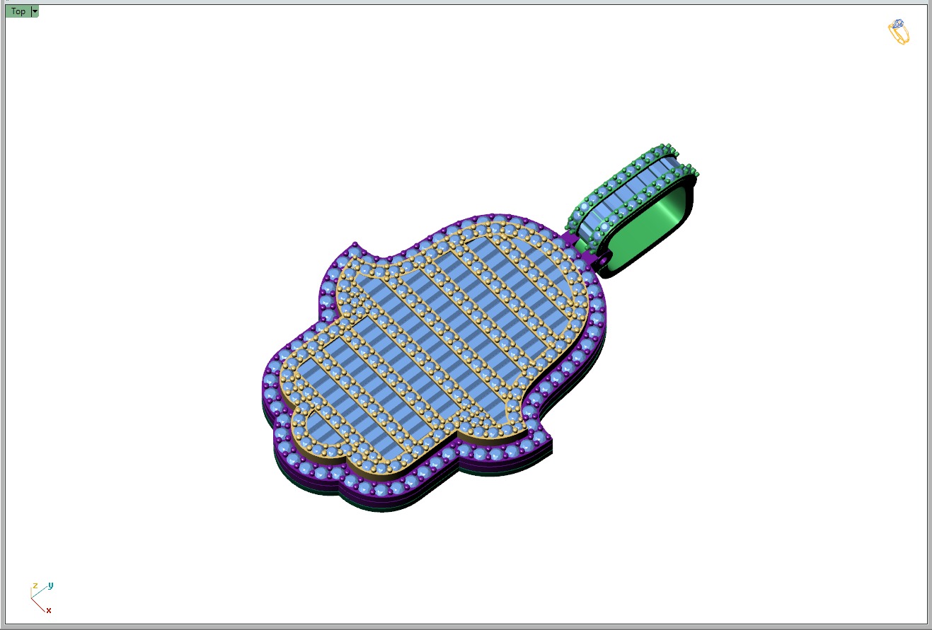 Custom Hamsa Hand Diamond Pendant - Hamsa Hand Necklace  3D print model_8