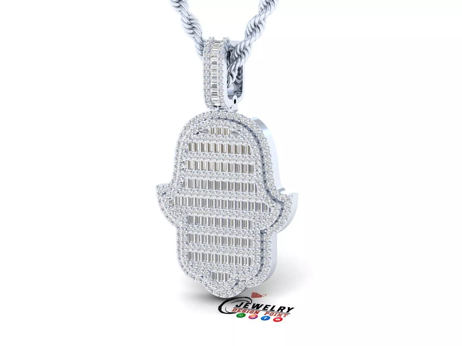 Custom Hamsa Hand Diamond Pendant - Hamsa Hand Necklace  3D print model_0