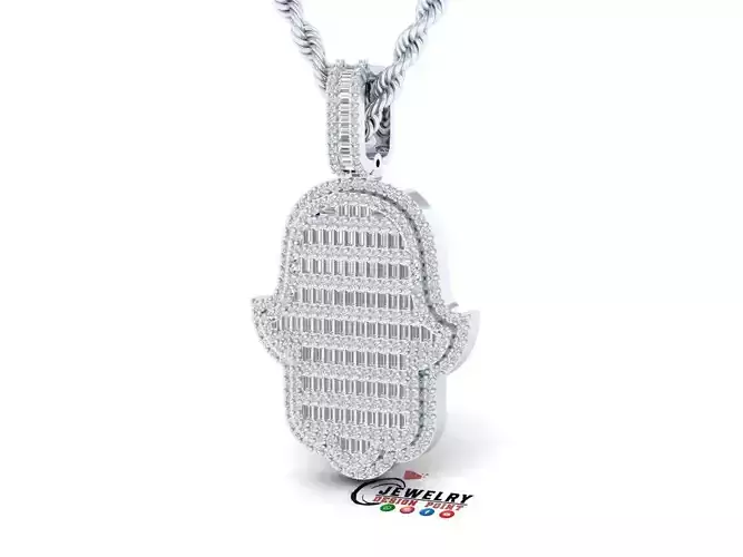 Custom Hamsa Hand Diamond Pendant - Hamsa Hand Necklace 