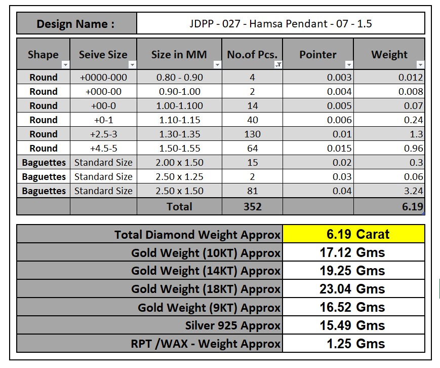 Custom Hamsa Hand Diamond Pendant - Hamsa Hand Necklace  3D print model_24