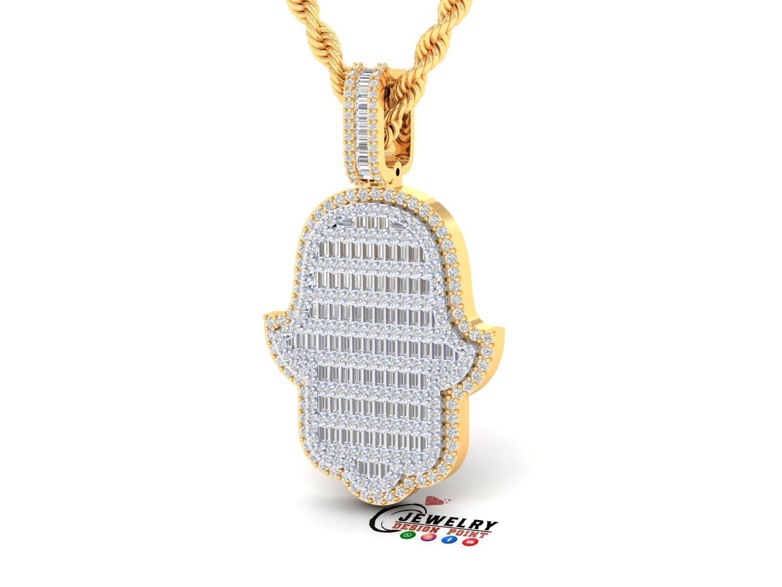 Custom Hamsa Hand Diamond Pendant - Hamsa Hand Necklace  3D print model_2
