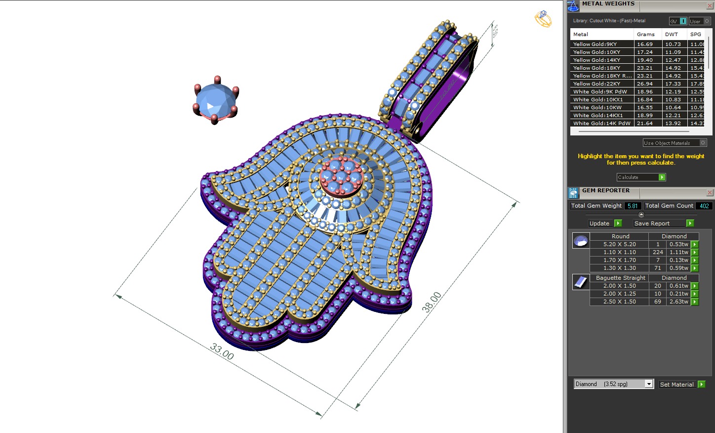 Custom Hamsa Hand Diamond Pendant - Hamsa Hand Necklace  3D print model_6