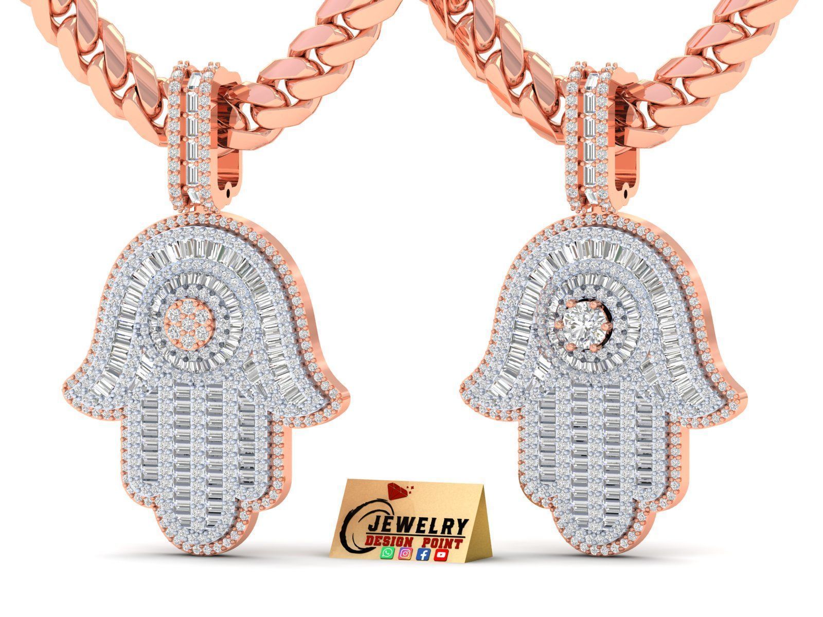 Custom Hamsa Hand Diamond Pendant - Hamsa Hand Necklace  3D print model_2