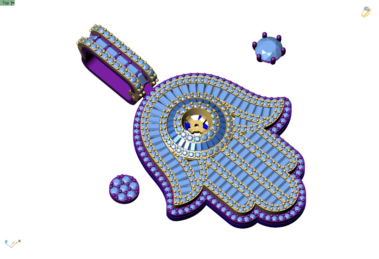 Custom Hamsa Hand Diamond Pendant - Hamsa Hand Necklace  3D print model_8