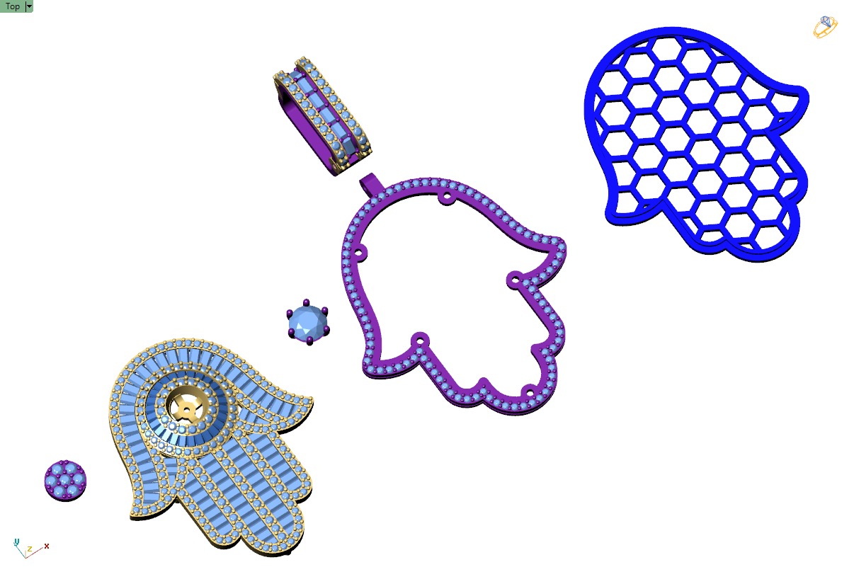 Custom Hamsa Hand Diamond Pendant - Hamsa Hand Necklace  3D print model_9