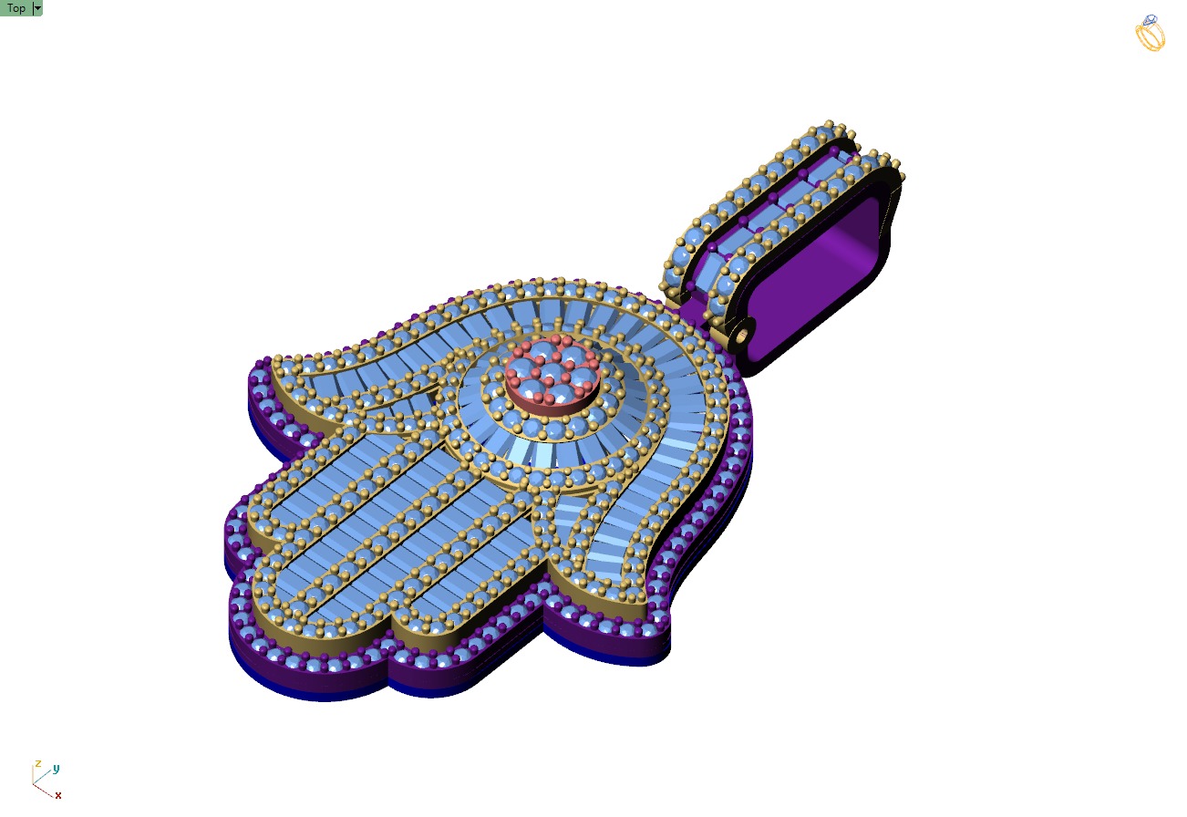 Custom Hamsa Hand Diamond Pendant - Hamsa Hand Necklace  3D print model_4