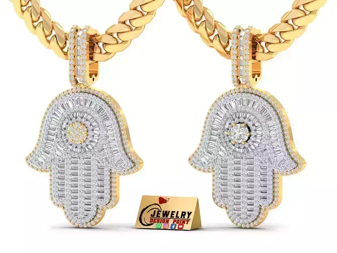 Custom Hamsa Hand Diamond Pendant - Hamsa Hand Necklace 