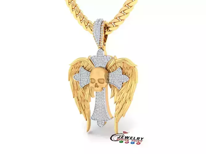 Custom Angel of Death Cross Diamond Pendant - Crucifixion Cross