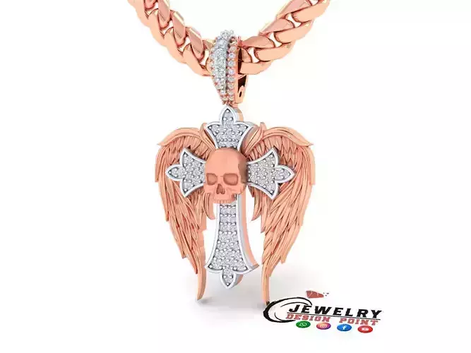 Custom Angel of Death Cross Diamond Pendant - Crucifixion Cross