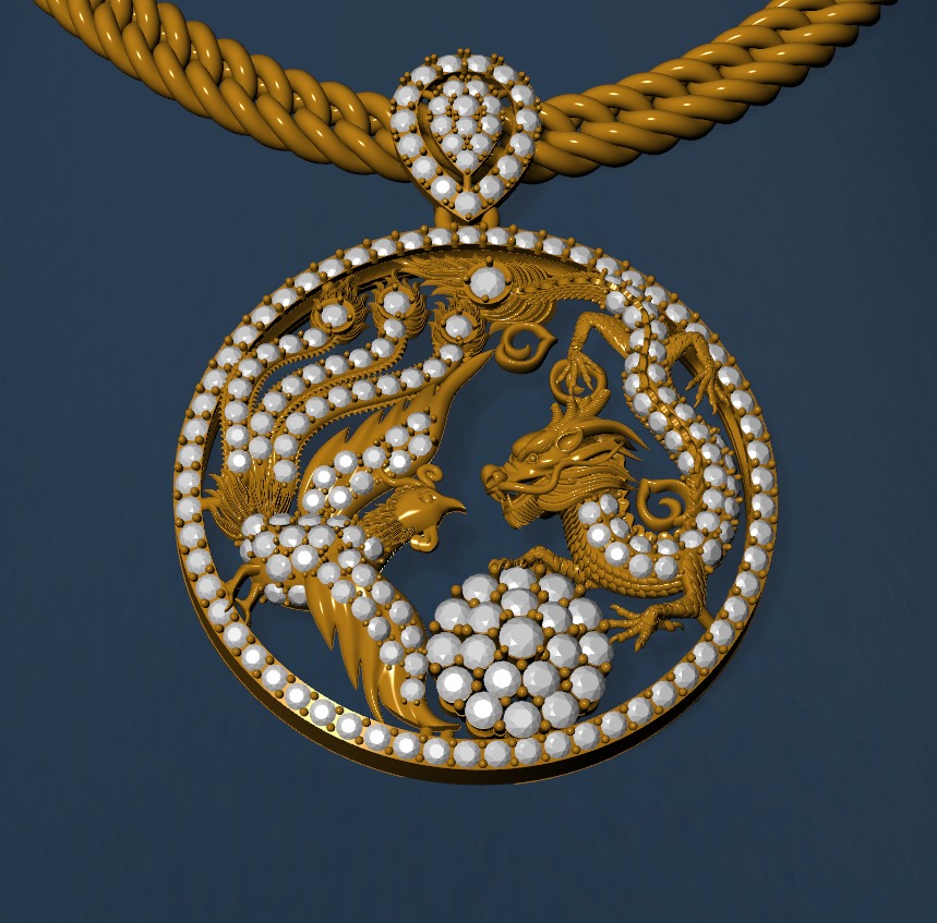 Dragon and phoenix lucky coin 3D print model 3D print model_7