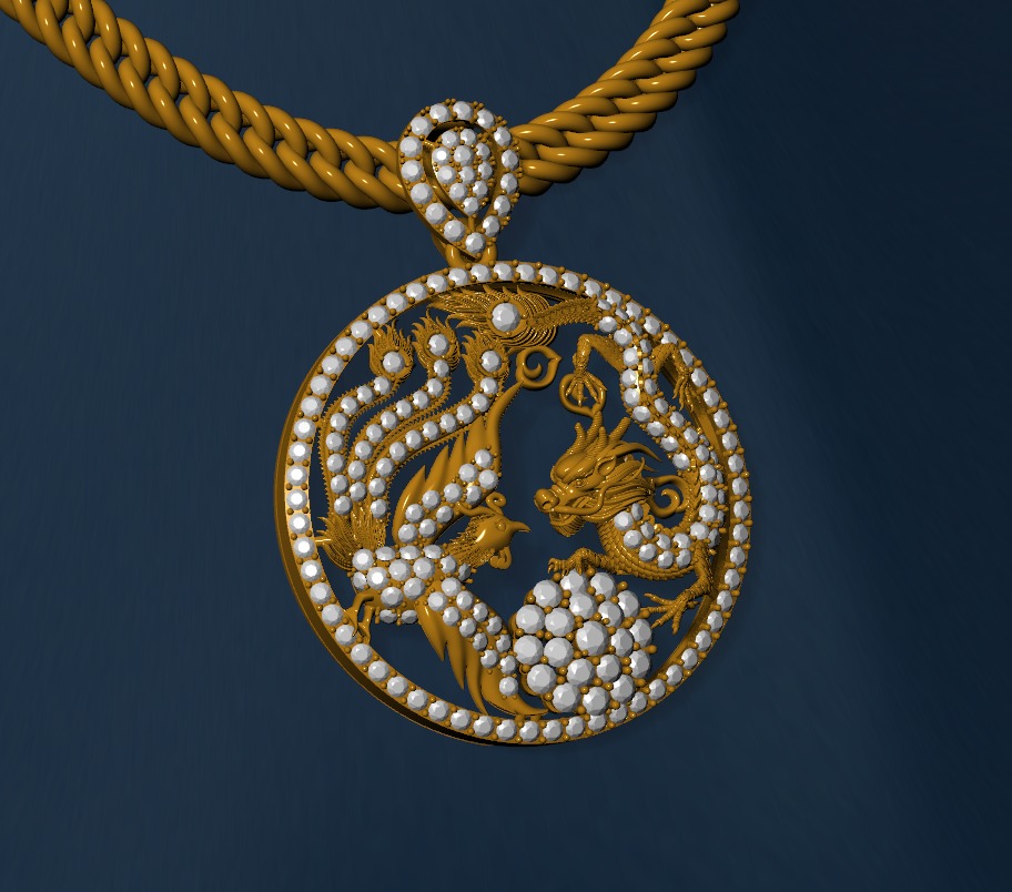 Dragon and phoenix lucky coin 3D print model 3D print model_6