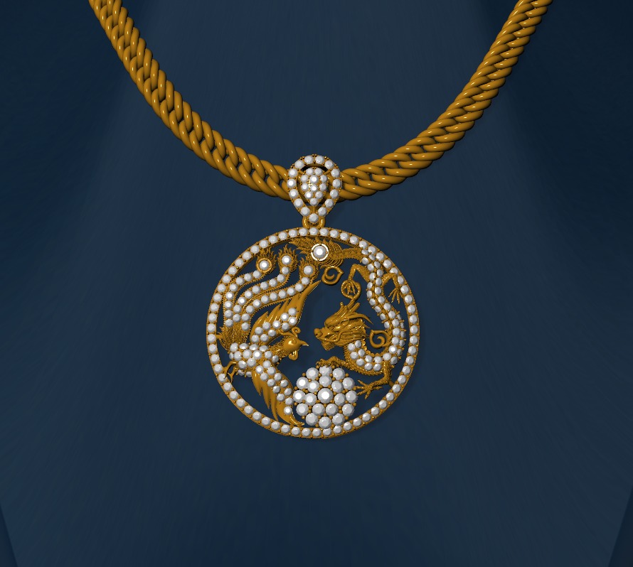 Dragon and phoenix lucky coin 3D print model 3D print model_2