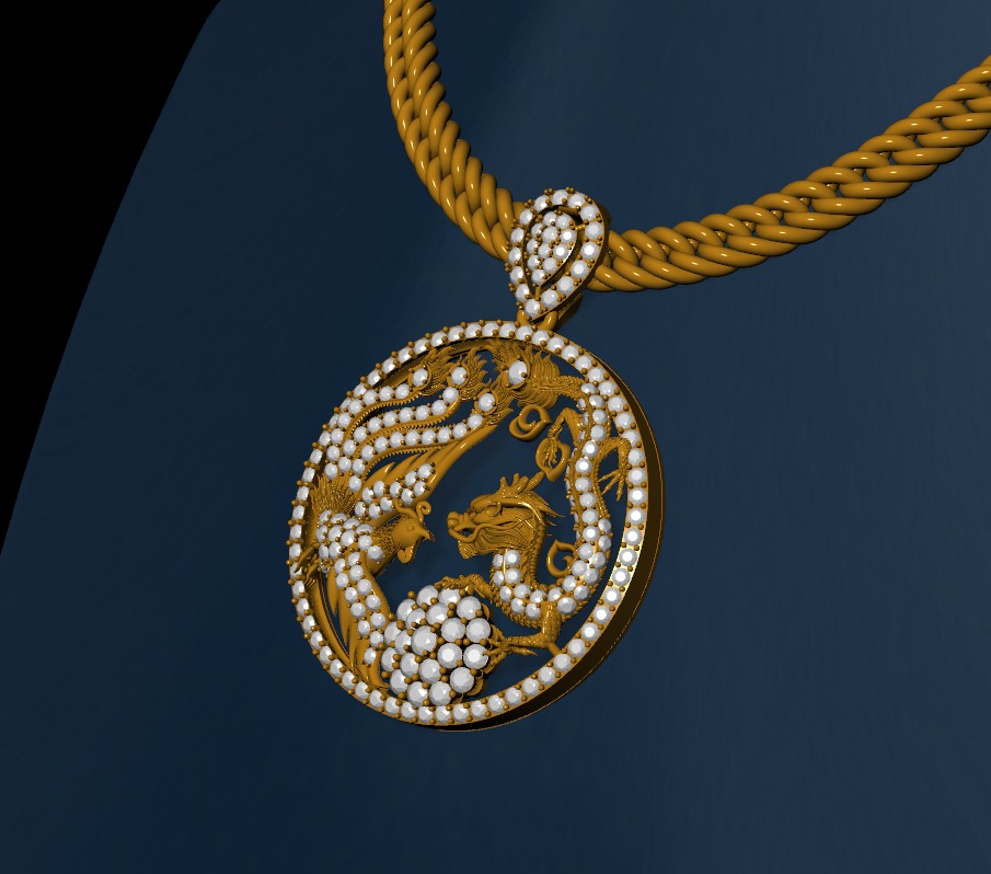 Dragon and phoenix lucky coin 3D print model 3D print model_4