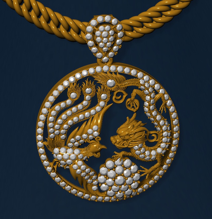 Dragon and phoenix lucky coin 3D print model 3D print model_8