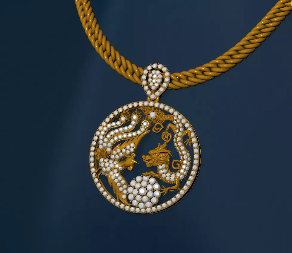 Dragon and phoenix lucky coin 3D print model 3D print model_0