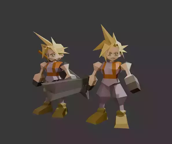 Cloud Strife - FINAL FANTASY VII - LOW POLY ACTION FIGURE 3D print model