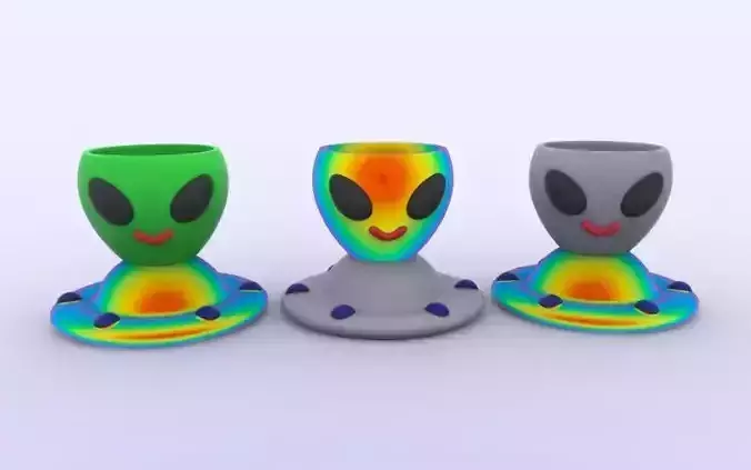 Cute Alien Ufo flower pot keychain planter pen pencil cup 