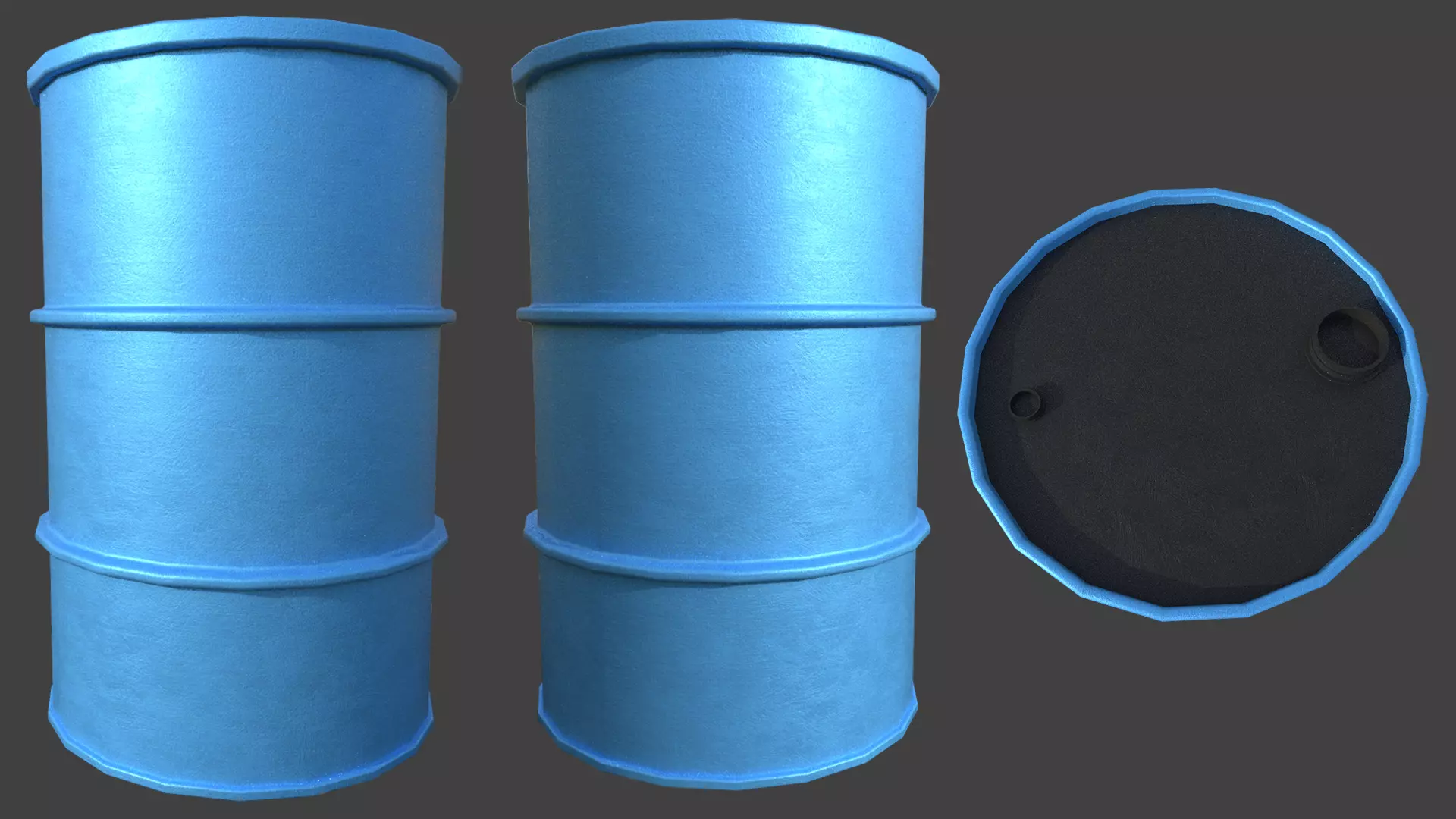 Blue Barrel Low-poly 3D model_0