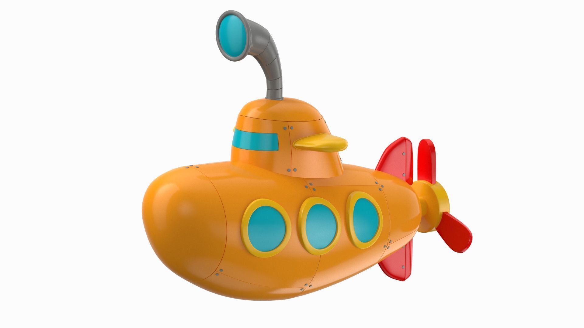 Cartoon Submarine Orange 3D model_2