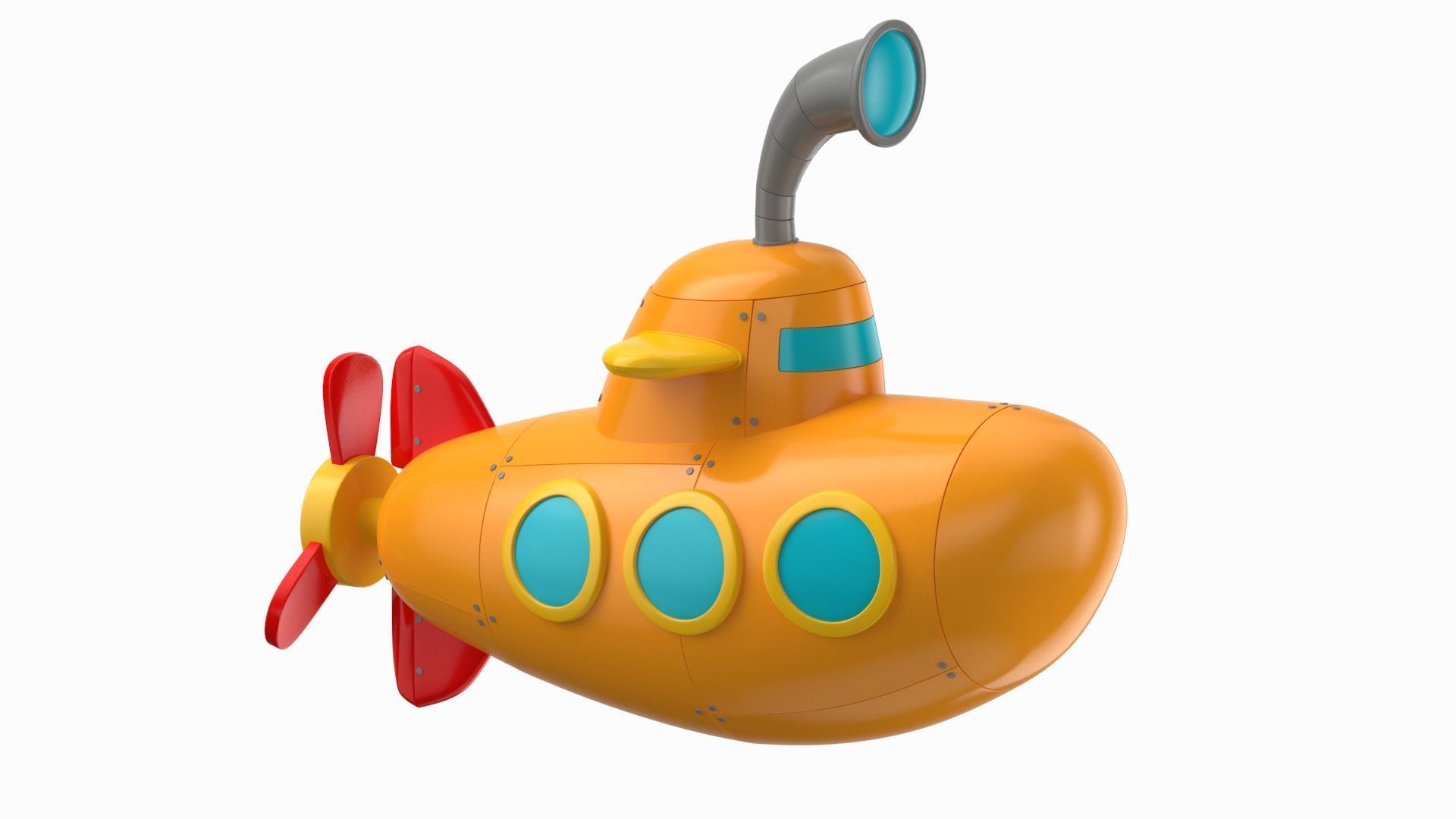 Cartoon Submarine Orange 3D model_6