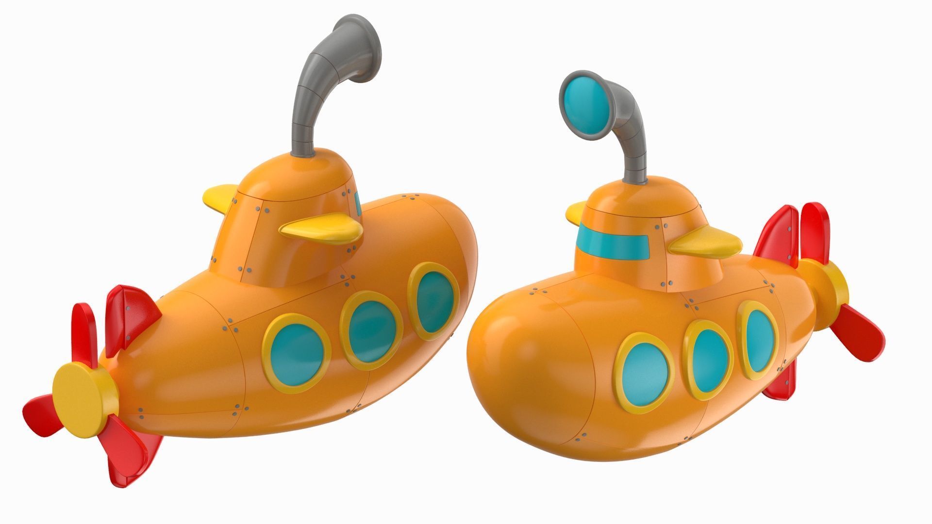 Cartoon Submarine Orange 3D model_19