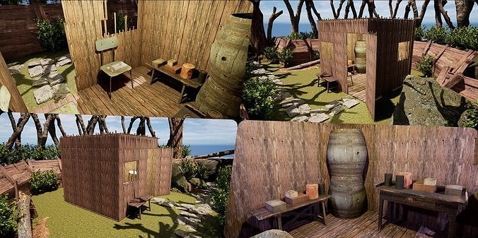 Wooden Log Cabin in a Fantasy Forest Free 3D model