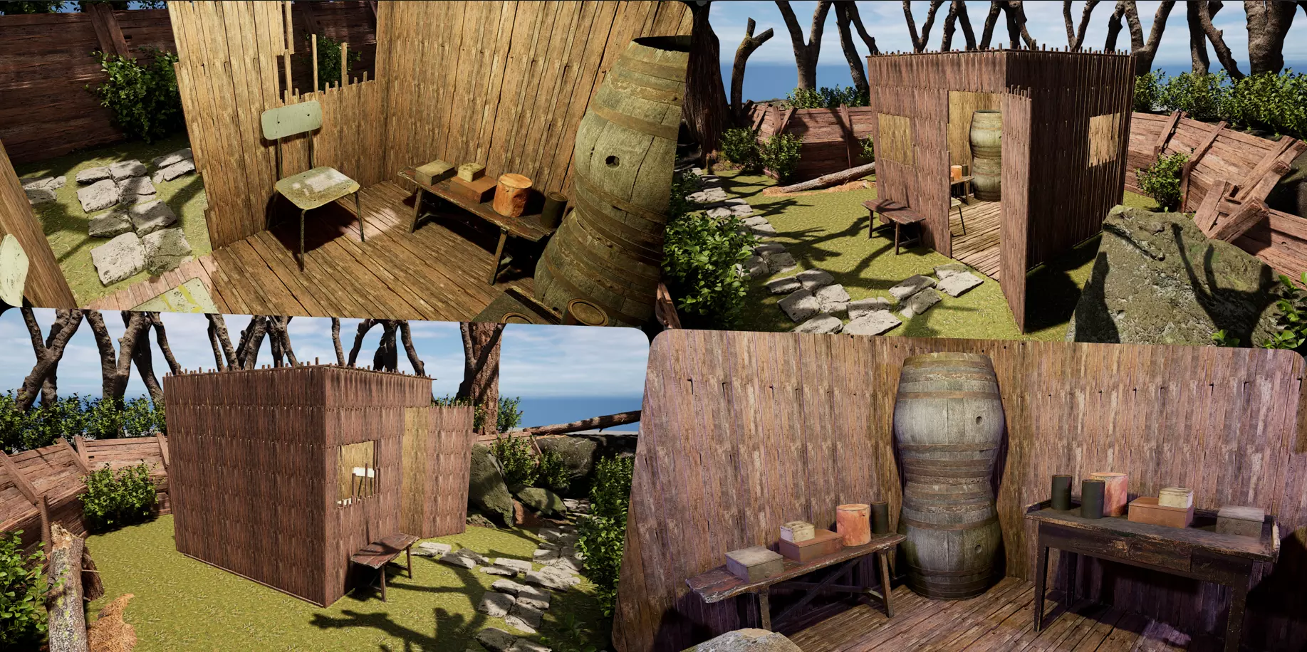 Wooden Log Cabin in a Fantasy Forest Free 3D model_0