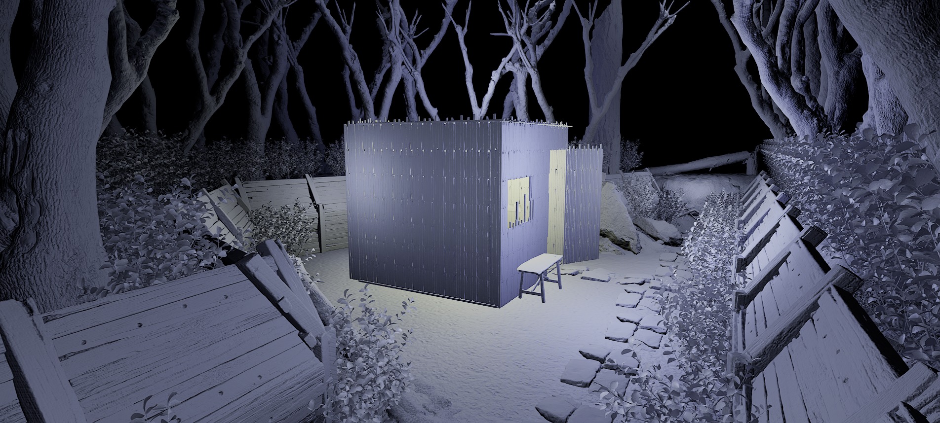 Wooden Log Cabin in a Fantasy Forest Free 3D model_40