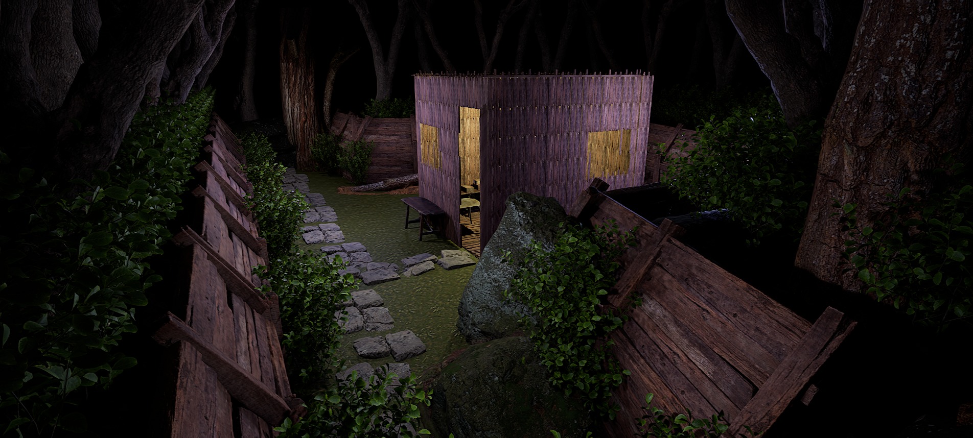 Wooden Log Cabin in a Fantasy Forest Free 3D model_37