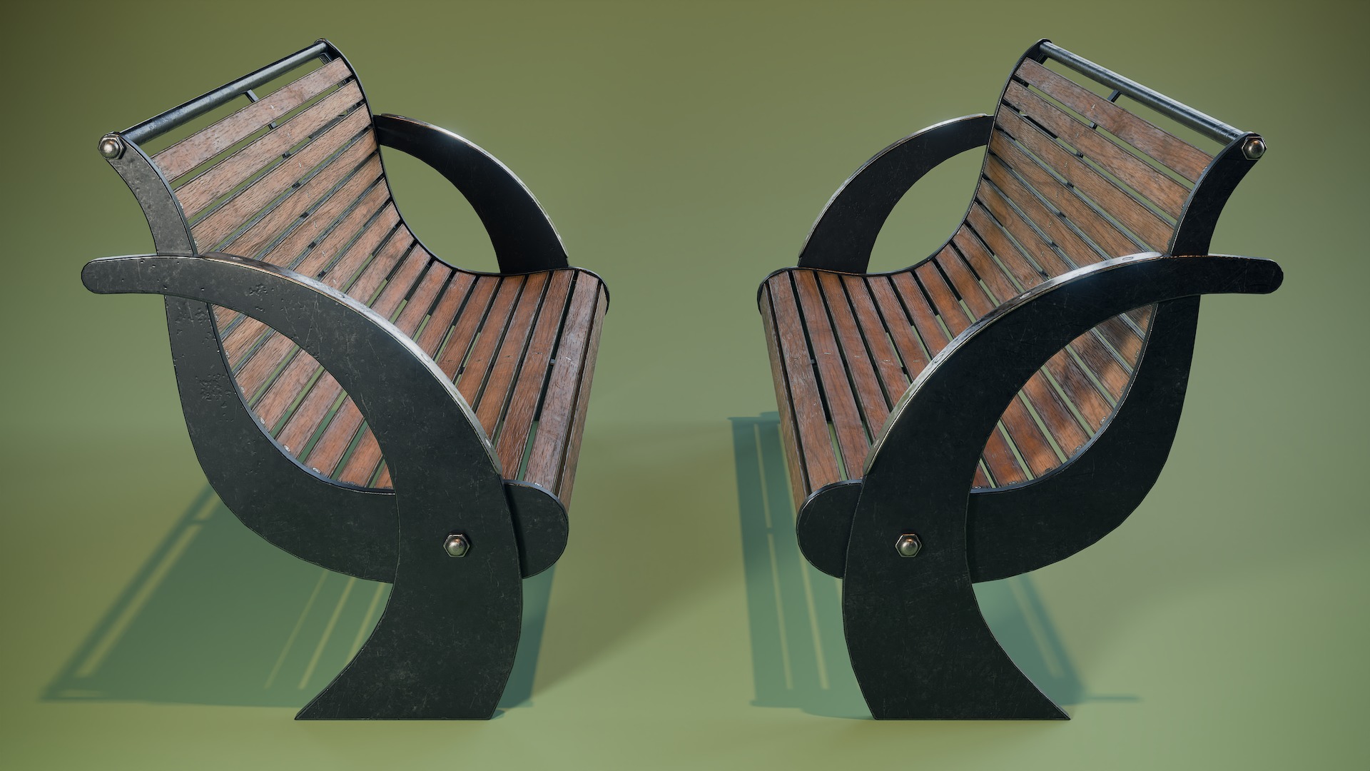 Modern Park Bench Low-poly 3D model_6