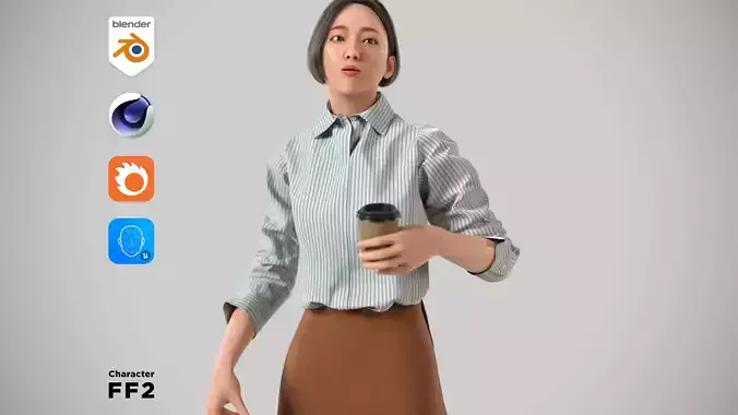 Modular Character - Asian Business Woman - FF2 Low-poly 3D model