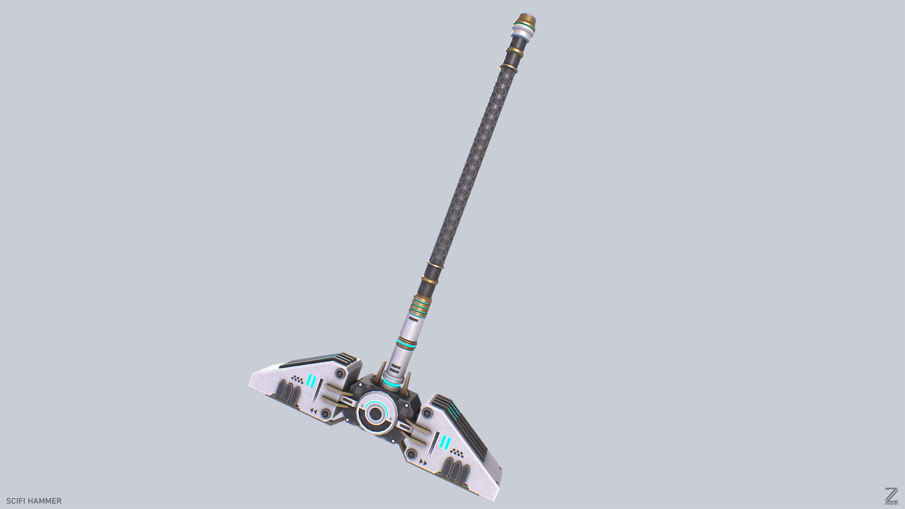 Scifi hammer Low-poly 3D model_8