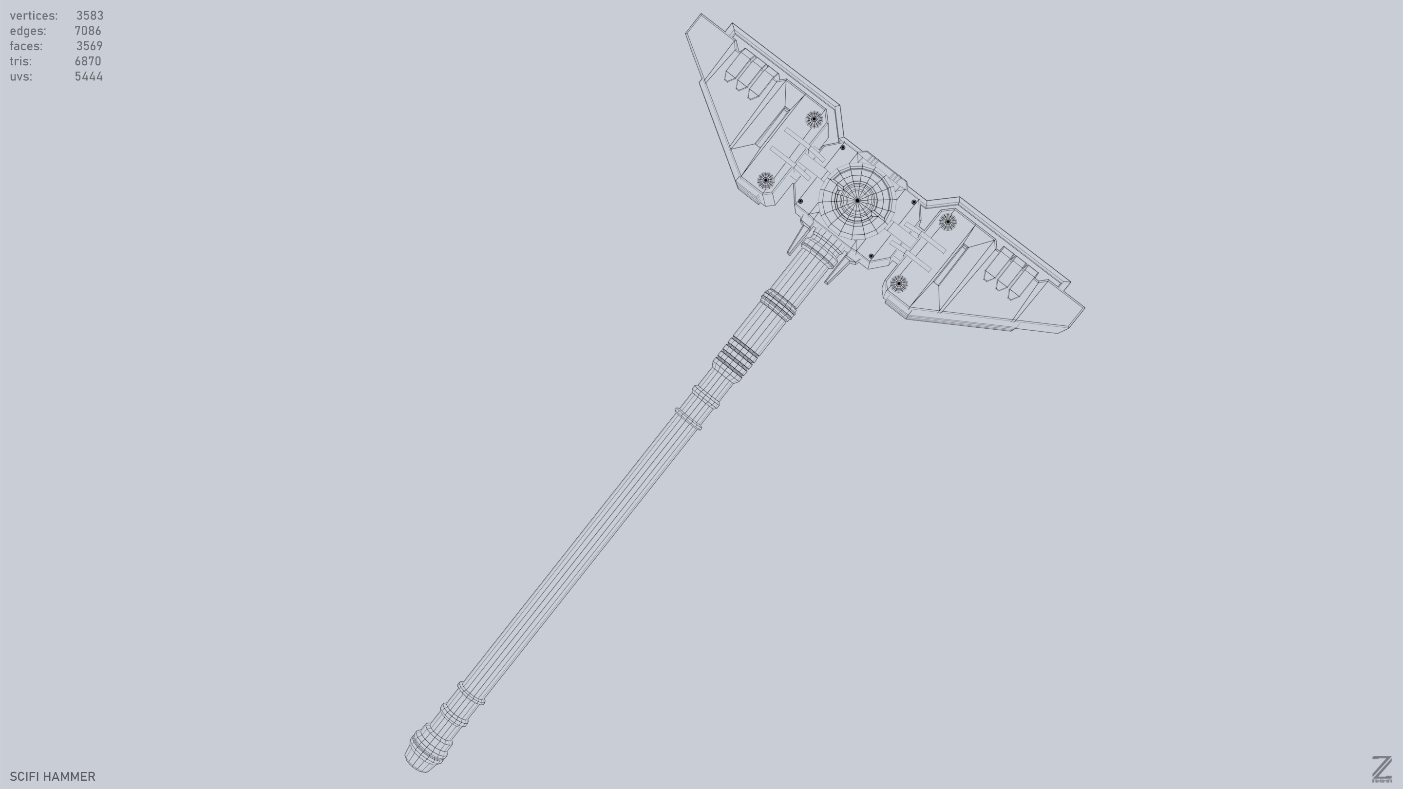 Scifi hammer Low-poly 3D model_13